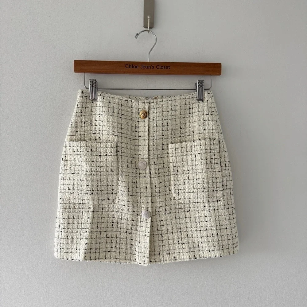 ANINE BING NWT Mateo Tweed Ivory Mini Skirt